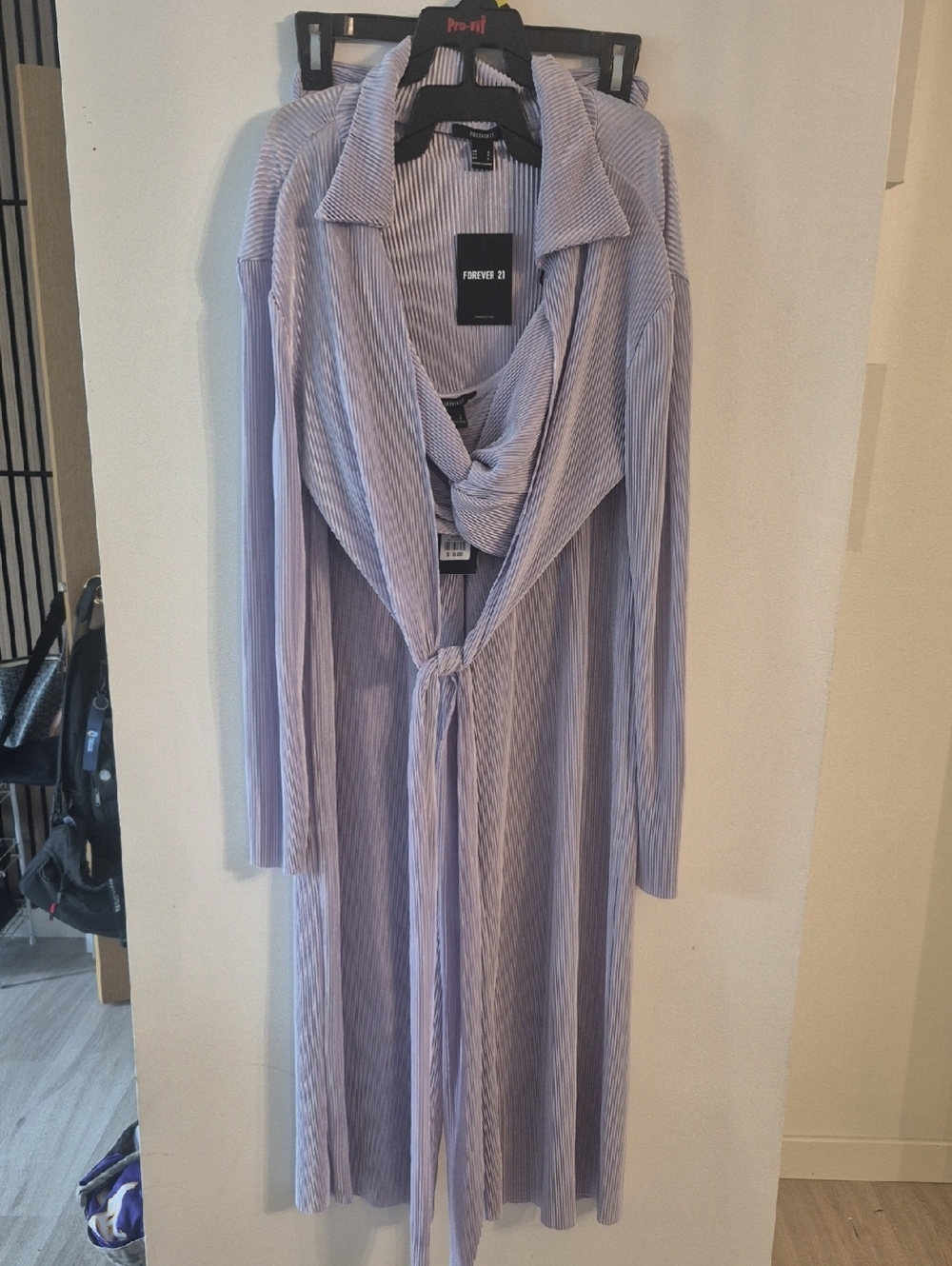 Forever 21 (3 Piece Set) Lavender Ribbed Longline Cardigan with Front Tie